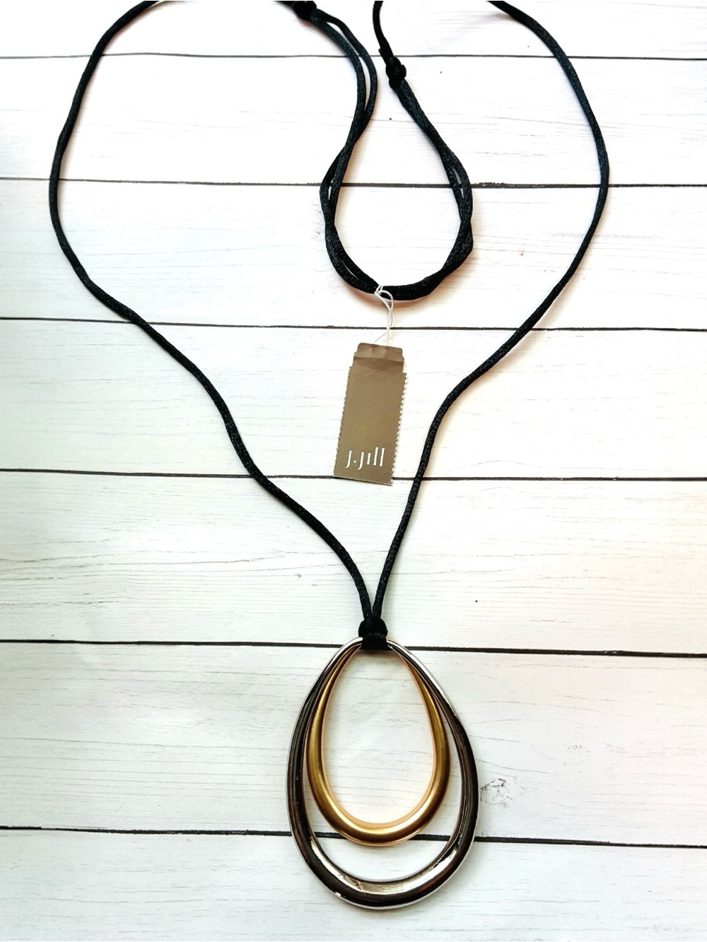 J. Jill Black Adjustable Cord Necklace Gold Silver Teardrop Pendant Minimalist